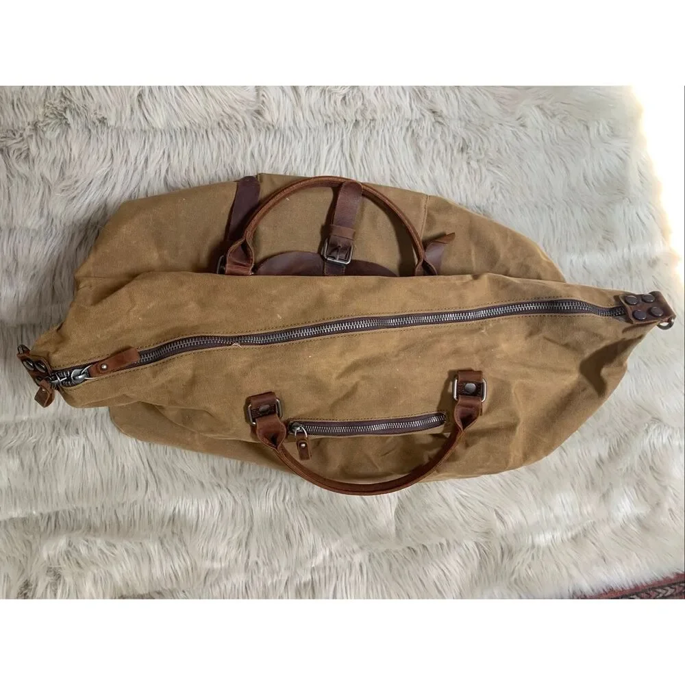 NEWHEY Carry On Duffel Bag Canvas/Genuine Leather Brown